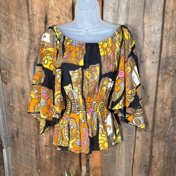 Trina Turk Black and Yellow Blouse - Picture 1 of 10